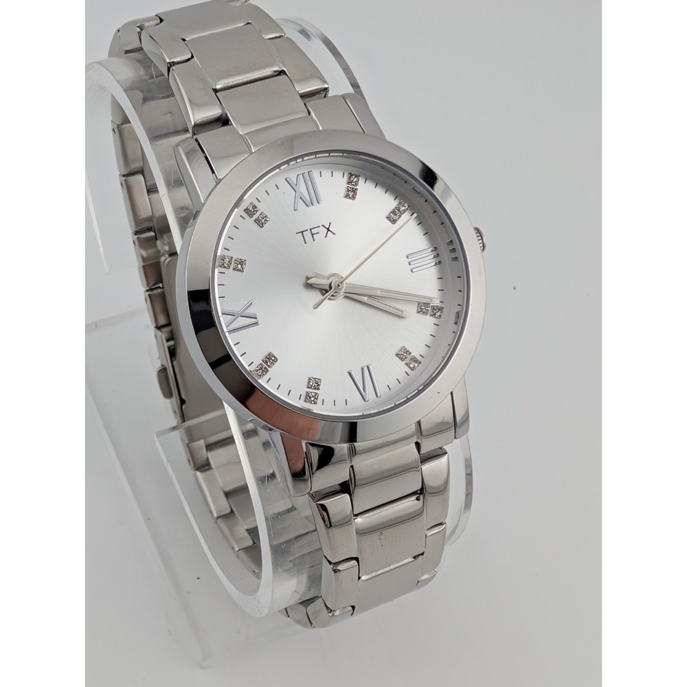 TXF by Bulova Watch Women 31mm Case Crystal Markers 7.5" Silver Band New Battery